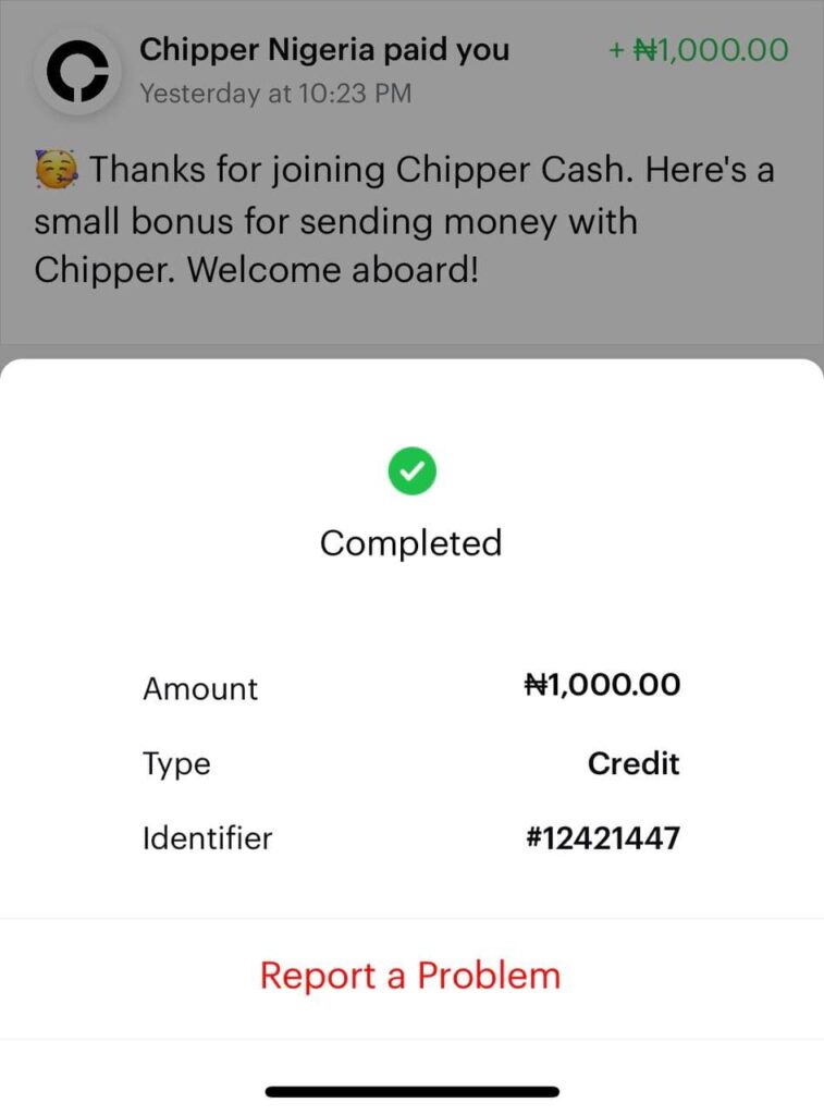 Chipper Cash 1000 bonus