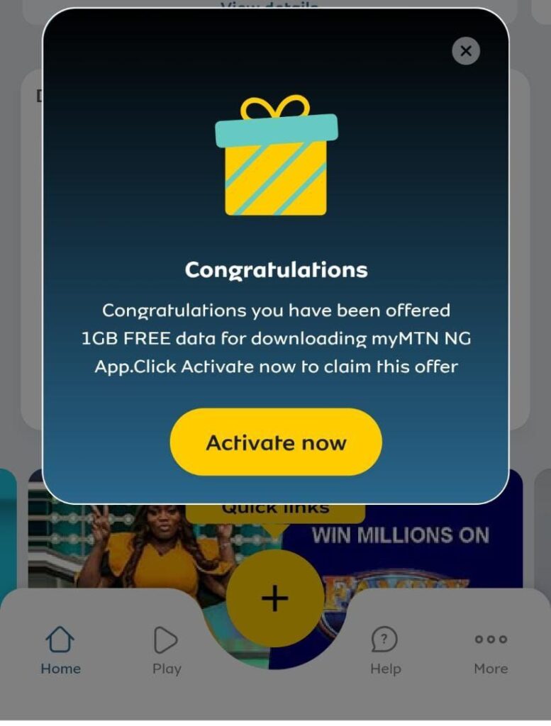 Mtn 1GB Free Data On MyMtn App