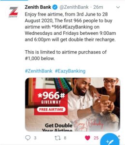 zenith bank 100% Airtime Bonus On Eazybanking