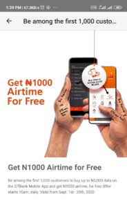 gtbank free 1000 airtime