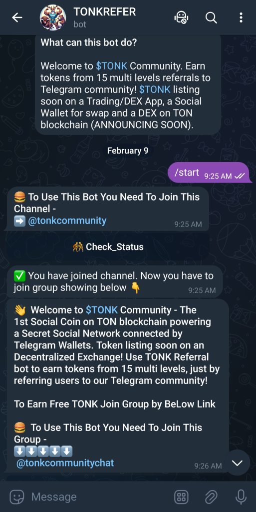 Referral Link For Tonkreferbot For The Telegram Referral Bot